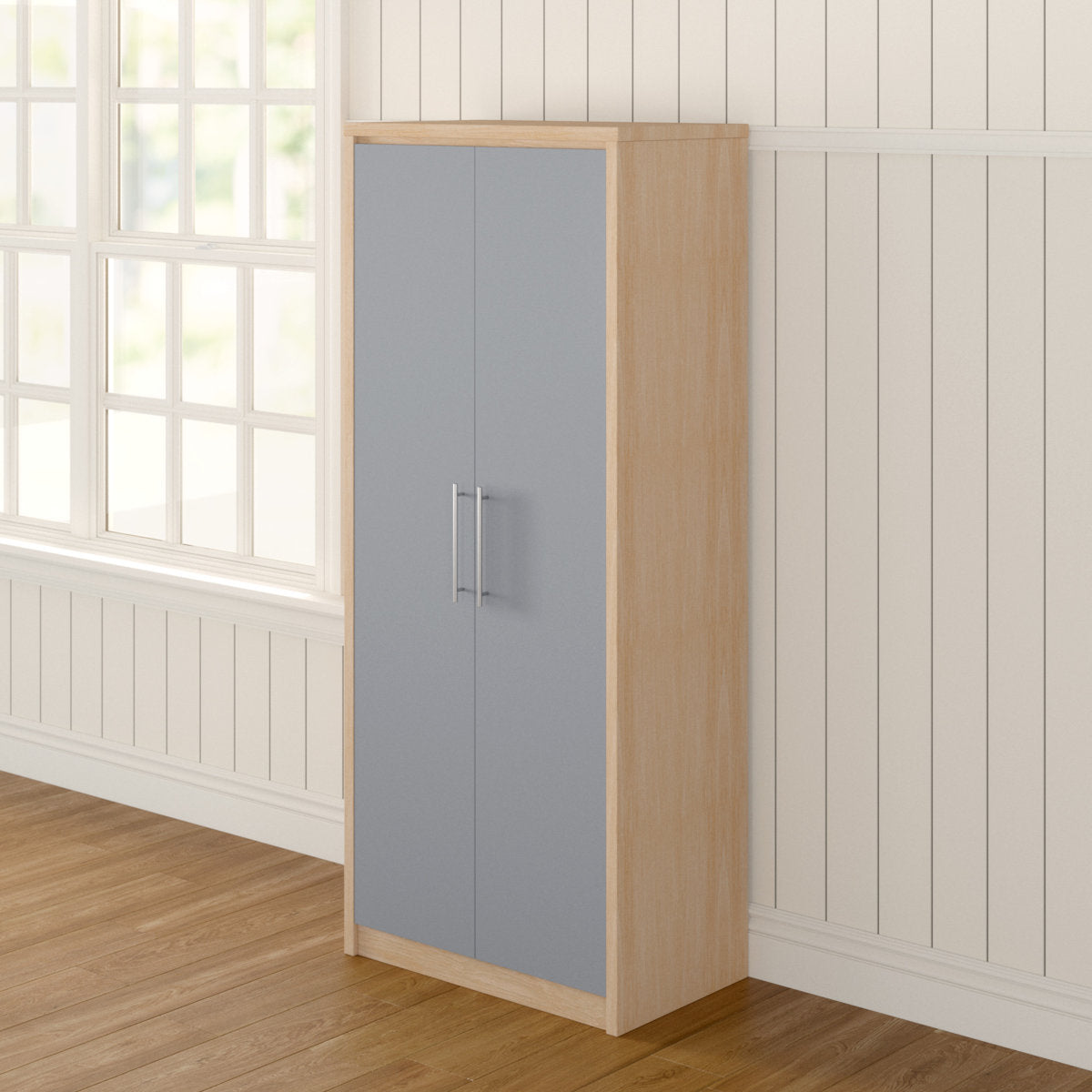 Samaira Gloss 2-Door Wardrobe with Effect Frame – Slim Modern Design, Hanging Rail & Shelf Storage – Grey – product image 7