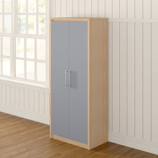 CHOICEWARDROBE Samaira Grey Gloss 2 Door Wardrobe with Oak Effect Frame – Slim Modern Design, Hanging Rail & Shelf Storage