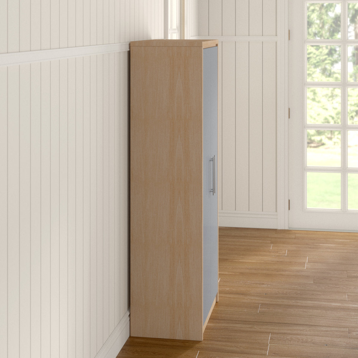 Samaira Gloss 2-Door Wardrobe with Effect Frame – Slim Modern Design, Hanging Rail & Shelf Storage – Grey – product image 8
