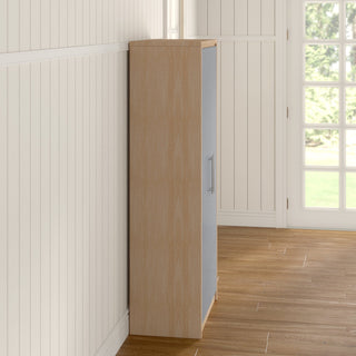 CHOICEWARDROBE Samaira Grey Gloss 2 Door Wardrobe with Oak Effect Frame – Slim Modern Design, Hanging Rail & Shelf Storage