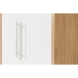 CHOICEWARDROBE Samaira White Gloss 2 Door Wardrobe with Oak Effect Frame – Slim Modern Design, Hanging Rail & Shelf Storage