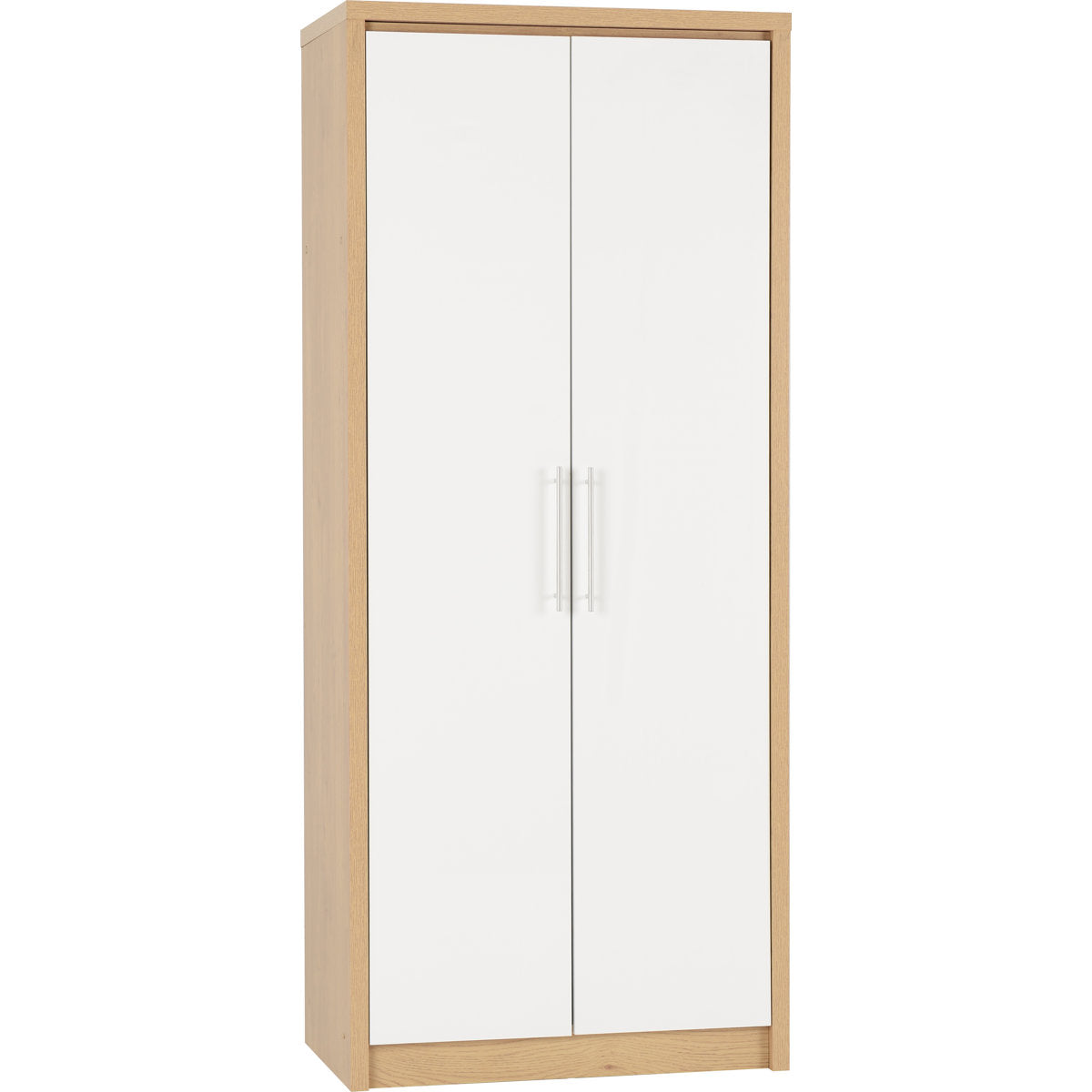 Samaira Gloss 2-Door Wardrobe with Effect Frame – Slim Modern Design, Hanging Rail & Shelf Storage – White – product image 10