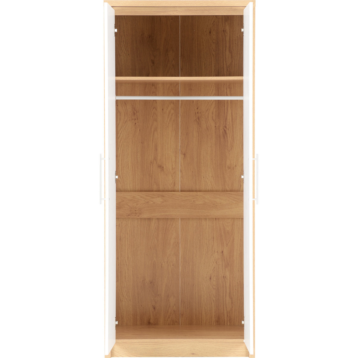 Samaira Gloss 2-Door Wardrobe with Effect Frame – Slim Modern Design, Hanging Rail & Shelf Storage – White – product image 13