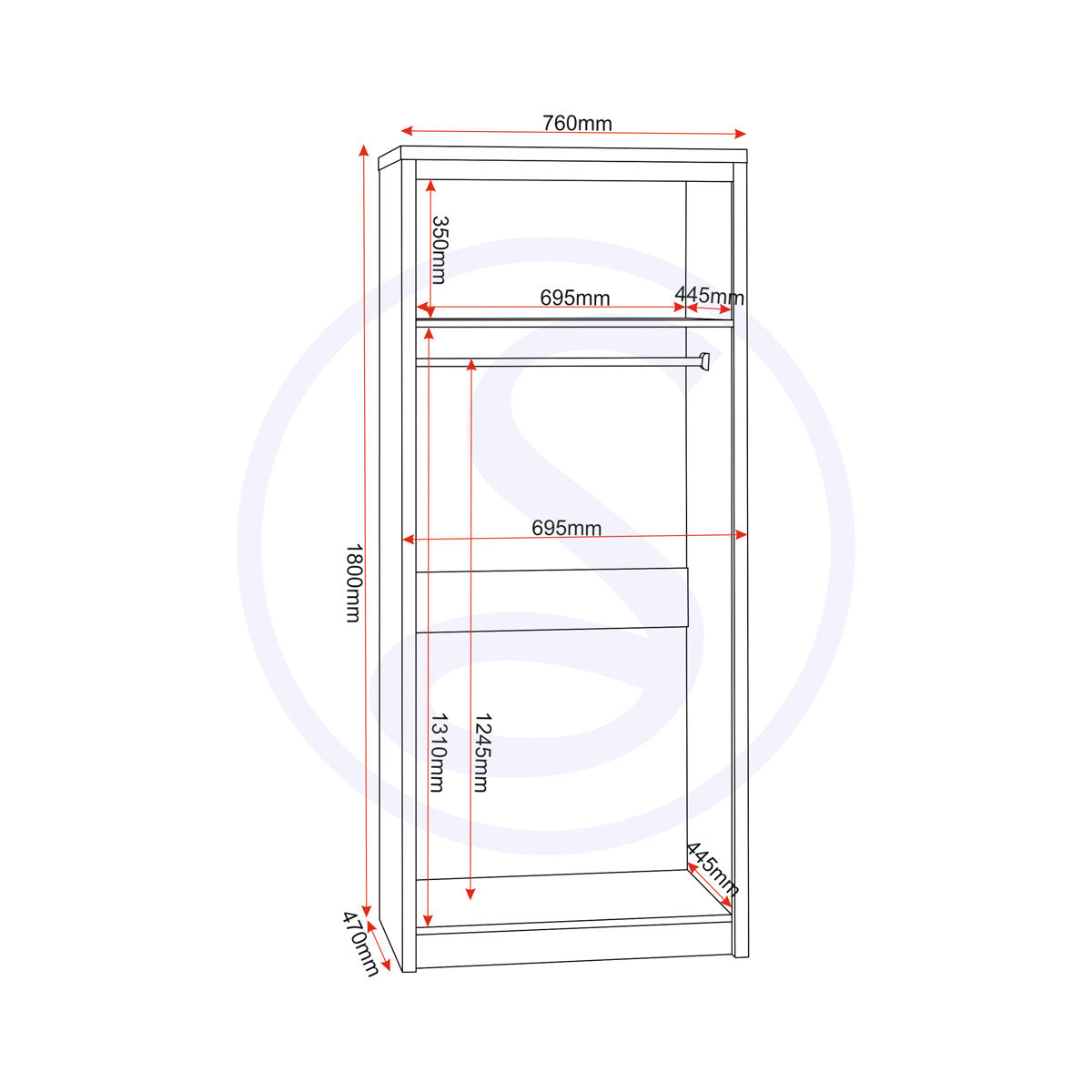 Samaira Gloss 2-Door Wardrobe with Effect Frame – Slim Modern Design, Hanging Rail & Shelf Storage – White – product image 14