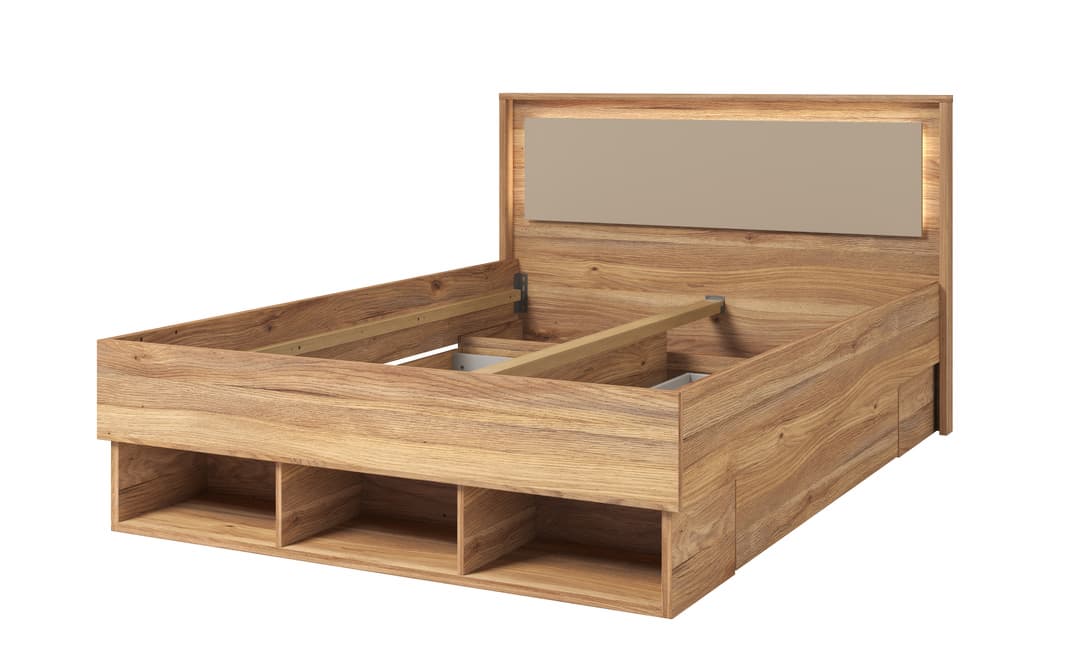 IMPRESSIO 31 EU King wood effect divan bed frame with storage compartments in Oak Mauvella