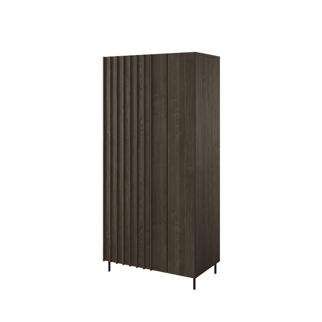 PIEMONTE 92cm hinged wardrobe in Portland Ash with ribbed doors and black metal legs