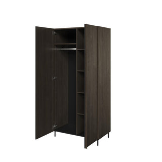 PIEMONTE PE-01 Portland Ash hinged wardrobe with open doors showing shelves and hanging rail.