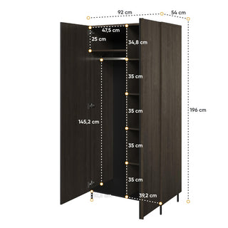 PIEMONTE PE-01 92cm Portland Ash and Black hinged wardrobe with two doors and internal shelving.