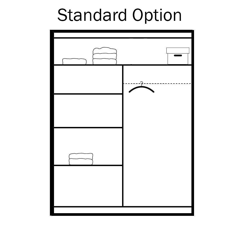 Dexter 160cm wardrobe standard interior layout with shelves and one hanging rail