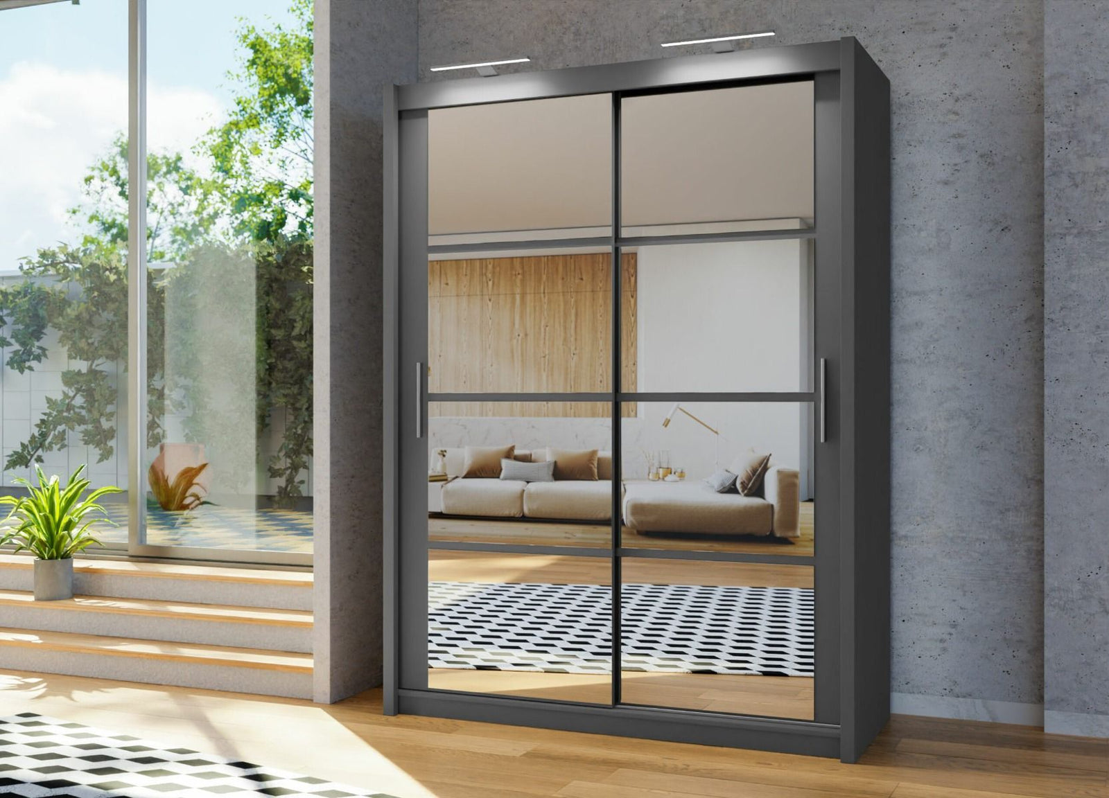 Dexter grey 2-door mirrored sliding wardrobe, 160cm wide