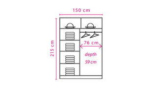 CHOICEWARDROBE Brentwood 150cm Sliding Wardrobe – White & Anderson Pine | 2 Door with Mirror, Modern Bedroom Storage