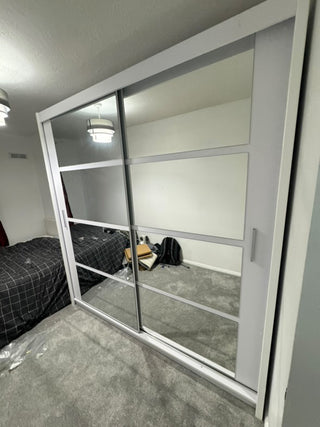 Sliding Wardrobe - DEXTER 2 Door Mirrored Wardrobe White 160cm