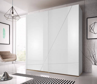 CHOICEWARDROBE Fargo 200cm White High Gloss Sliding Wardrobe – Sleek Modern 2 Door Storage with Smooth Glide Doors
