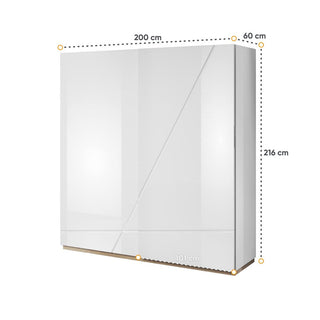 CHOICEWARDROBE Fargo 200cm White High Gloss Sliding Wardrobe – Sleek Modern 2 Door Storage with Smooth Glide Doors