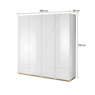 CHOICEWARDROBE Fargo 200cm White High Gloss Wardrobe – 4 Door Hinged with Modern Storage Design