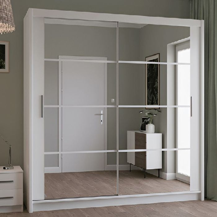 Dexter 203cm 2-Door Mirrored Sliding Wardrobe – White – product image 2