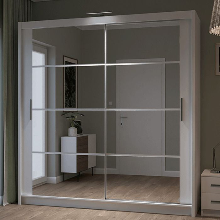 Dexter 203cm 2-Door Mirrored Sliding Wardrobe – White – product image 3