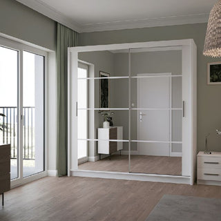 Sliding Wardrobe - DEXTER 2 Door Mirrored Wardrobe White 203cm