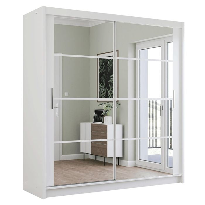 Dexter white 2-door mirrored sliding wardrobe, 203cm wide