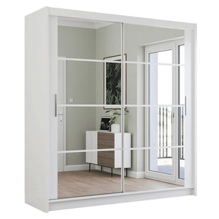 Sliding Wardrobe - DEXTER 2 Door Mirrored Wardrobe White 203cm