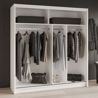 Sliding Wardrobe - DEXTER 2 Door Mirrored Wardrobe White 203cm