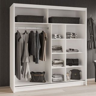 Sliding Wardrobe - DEXTER 2 Door Mirrored Wardrobe White 203cm