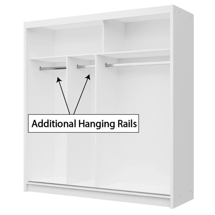 Dexter 203cm 2-Door Mirrored Sliding Wardrobe – White – product image 9