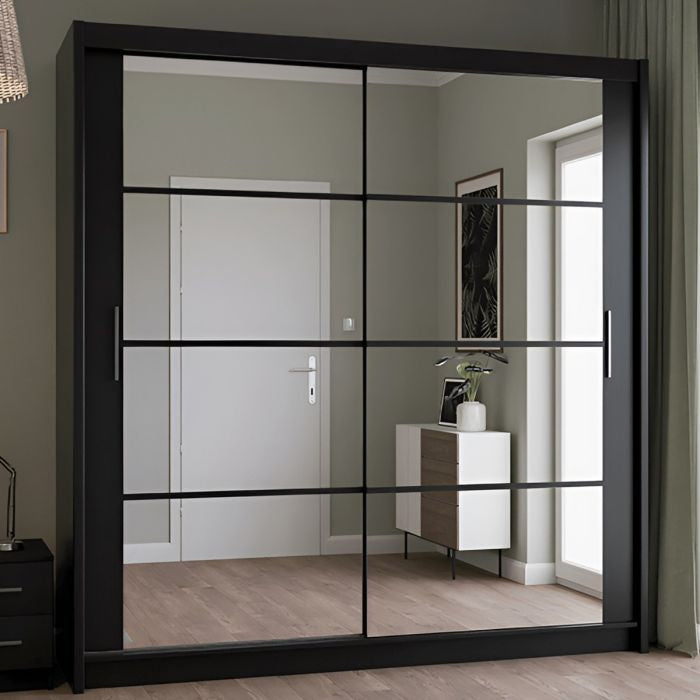 Dexter 203cm 2-Door Mirrored Sliding Wardrobe – Black – product image 2