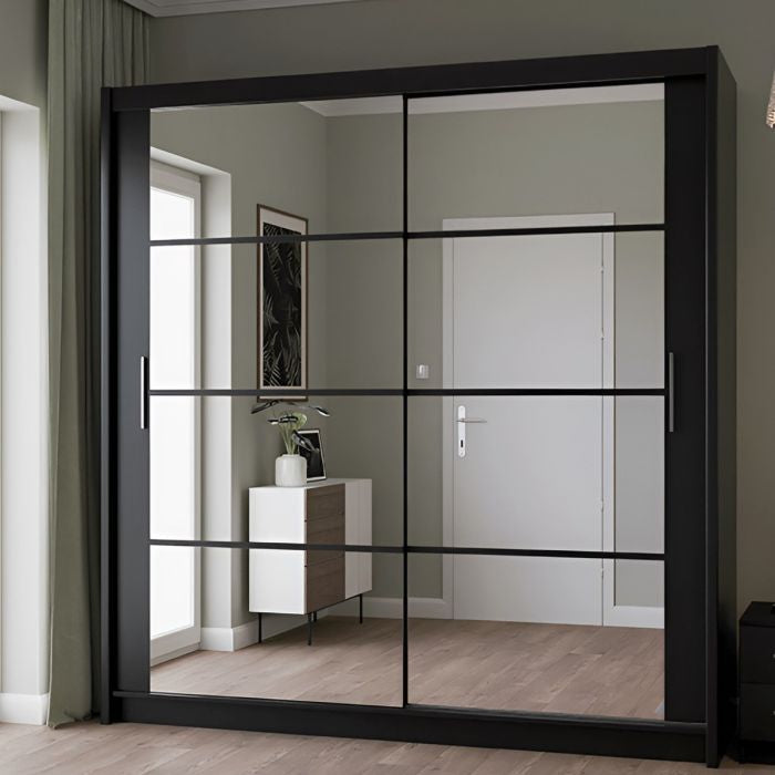 Dexter 203cm 2-Door Mirrored Sliding Wardrobe – Black – product image 3
