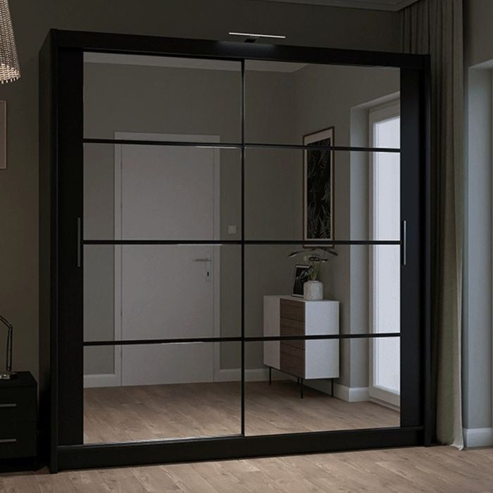 Dexter 203cm 2-Door Mirrored Sliding Wardrobe – Black – product image 4