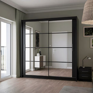 Sliding Wardrobe - DEXTER 2 Door Mirrored Wardrobe Black 203cm