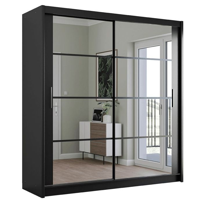 Dexter black 2-door mirrored sliding wardrobe, 203cm wide