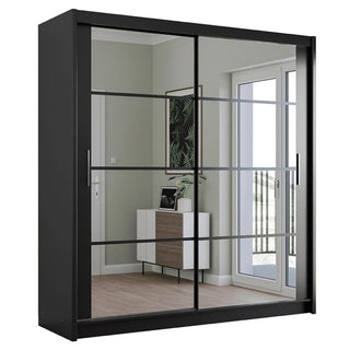 Sliding Wardrobe - DEXTER 2 Door Mirrored Wardrobe Black 203cm