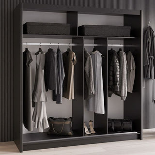 Sliding Wardrobe - DEXTER 2 Door Mirrored Wardrobe Black 203cm