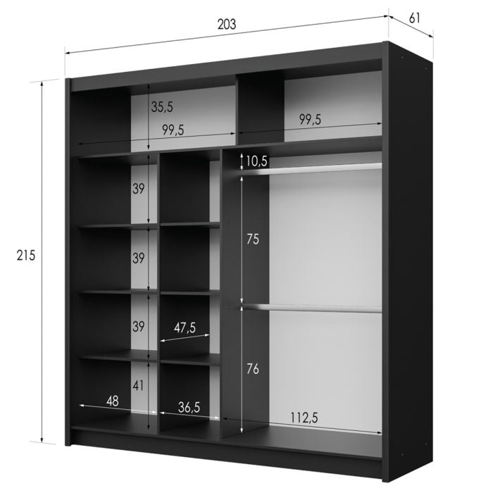 Dexter 203cm 2-Door Mirrored Sliding Wardrobe – Black – product image 9