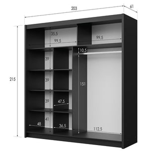 Sliding Wardrobe - DEXTER 2 Door Mirrored Wardrobe Black 203cm