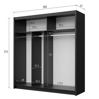Sliding Wardrobe - DEXTER 2 Door Mirrored Wardrobe Black 203cm