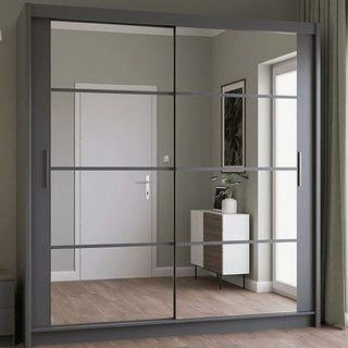 Grey 2-door sliding wardrobe with mirrored panels
