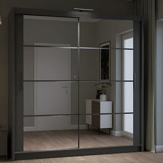 Grey 2-door sliding wardrobe with mirrored panels