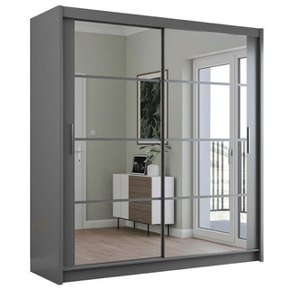 Grey 2-door sliding wardrobe with mirrored panels