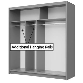 Grey sliding wardrobe interior showing additional hanging rails