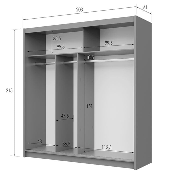 Dexter 203cm 2-Door Mirrored Sliding Wardrobe – Grey – product image 11