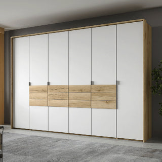 CAVELLO 4 door wardrobe in white and oak with distinctive wooden centre detail
