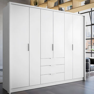 White six-door wardrobe with three drawers