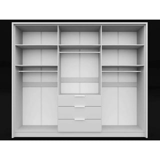White 6 door wardrobe interior with shelves and hanging rails
