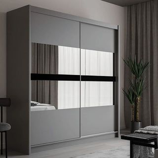 Graphite grey 2-door sliding wardrobe with mirrored panels, 203cm width