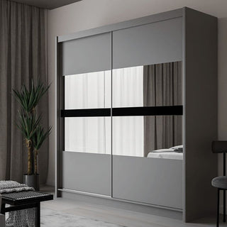 Graphite grey two-door sliding wardrobe with mirrored panels