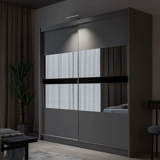 Graphite 2 door sliding wardrobe with mirrored panels