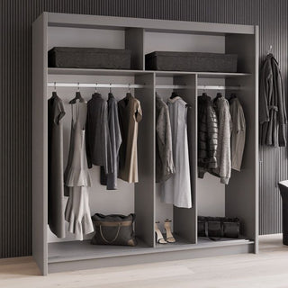 Graphite grey 2-door sliding wardrobe with clothes and accessories inside