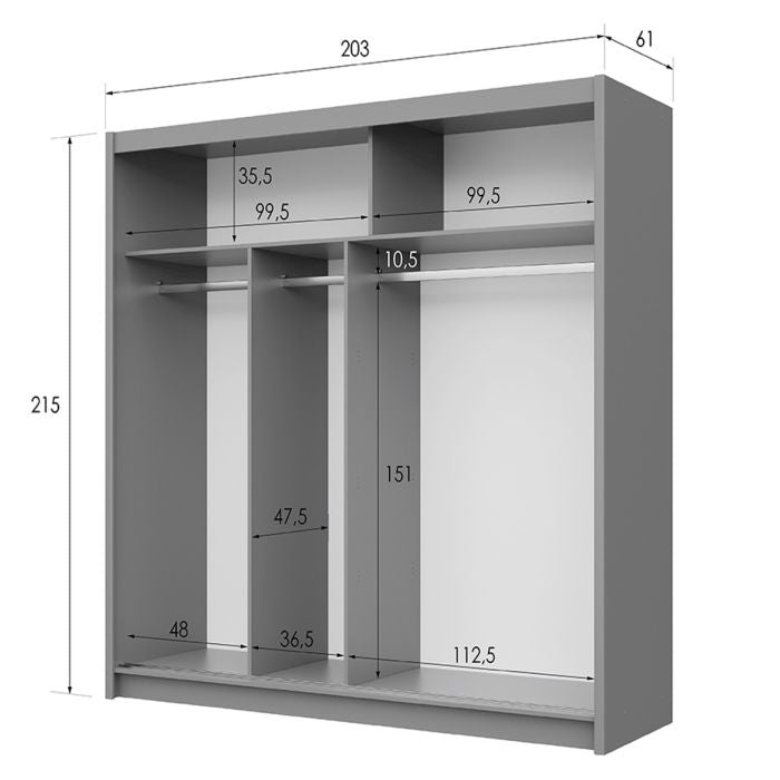 Trafford 203cm 2-Door Mirrored Sliding Wardrobe – Graphite – product image 11
